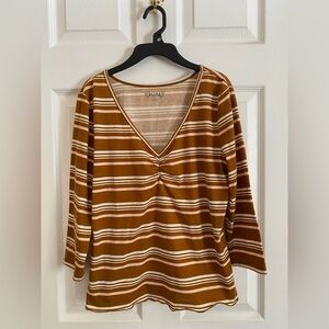 Mudd Juniors’ Ruffle Stripe Pinched Colorful Shirt (Size Large)